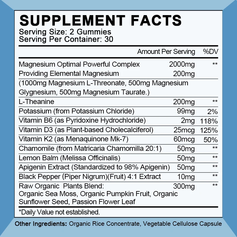 Magnesium Gummies, L-Threonate + Glycinate + Taurate Super Absorbable Magnesium, , Enhances Memory, Focus and Overall Cognition