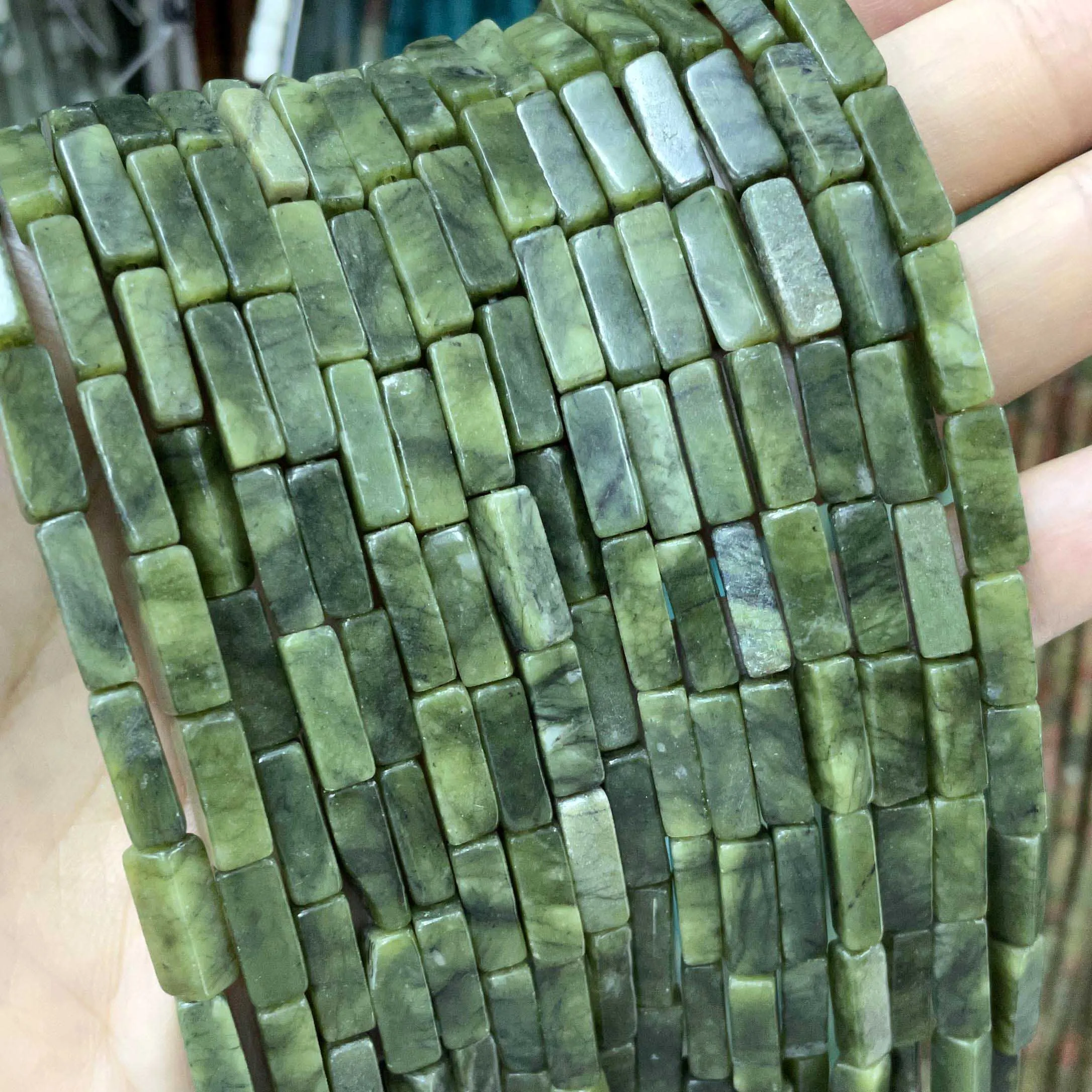 4*13MM Natural Stone Green Jades Cylinder Square Spacer Beads For Jewelry Making Diy Bracelet Necklace Accessories