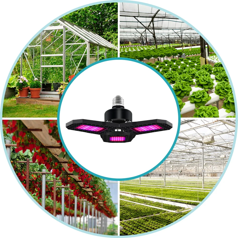 LED Plant Grow Light Bulb 200W Deformable Hydroponic Growing Lamp Cultivation Growth Lamp Full Spectrum 3Panels E27/E26