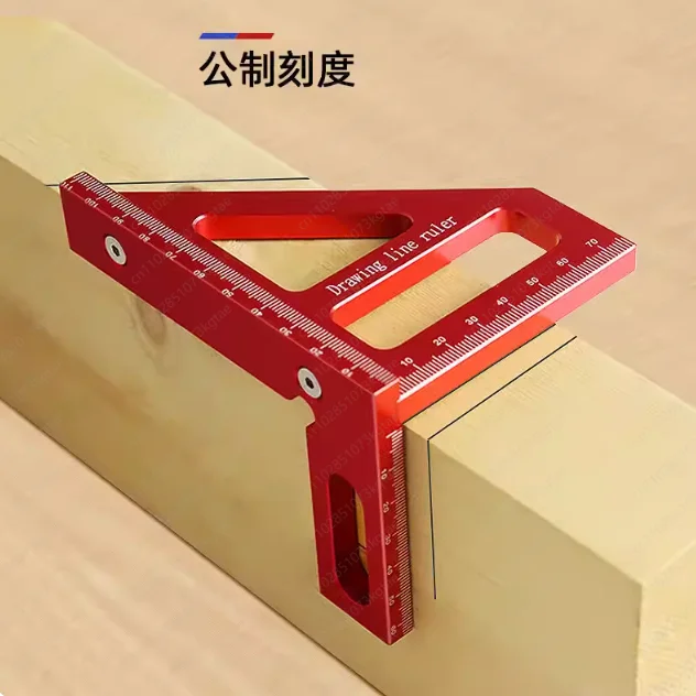 Aluminum Alloy Multifunctional Marking Ruler – 45-Degree Oblique & 90-Degree Square for High-Precision Woodworking