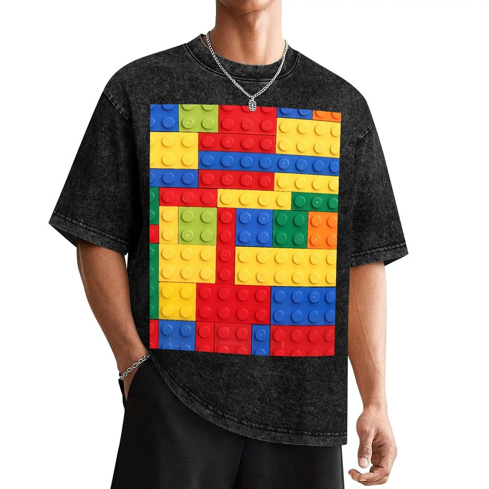 

Colorful Bricks Design T-Shirt anime figures vintage clothes cute tops oversized t shirts for men