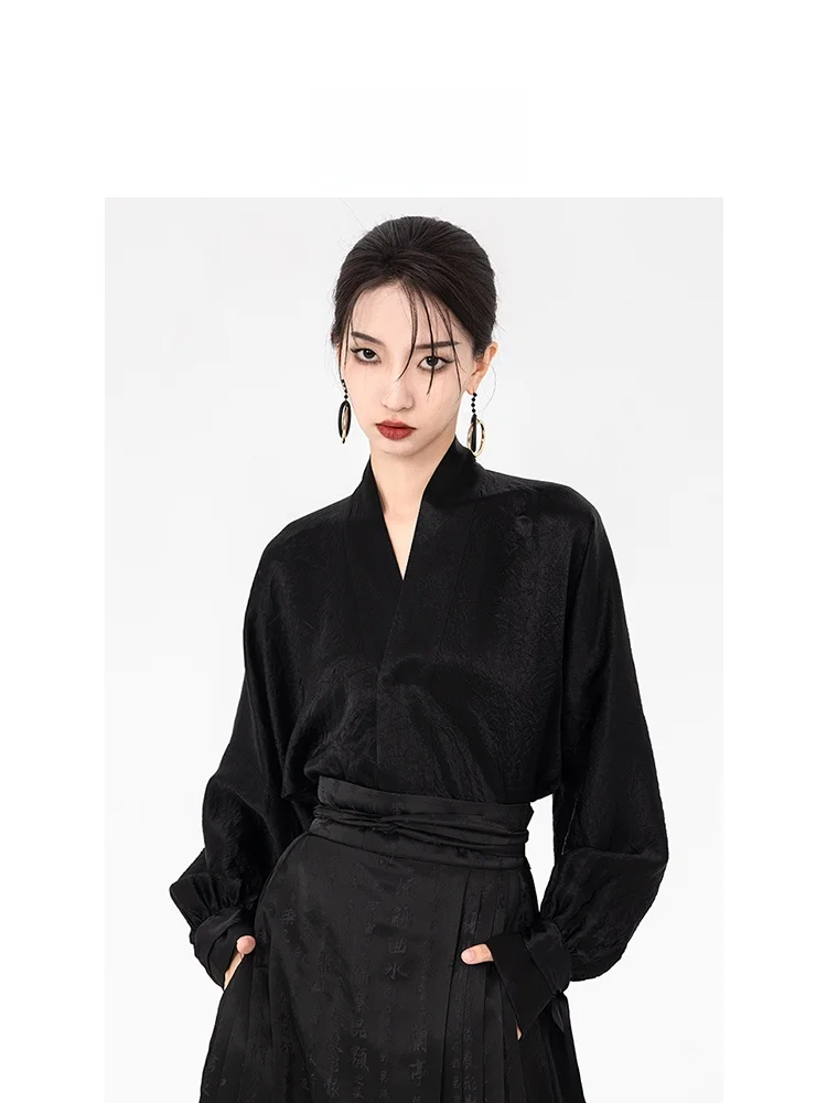 

Anytime Improved Hanfu Acetate irt New Chinese Sle Women's Tail Skirt Top Breathable V-ne Long Sve Women's irt