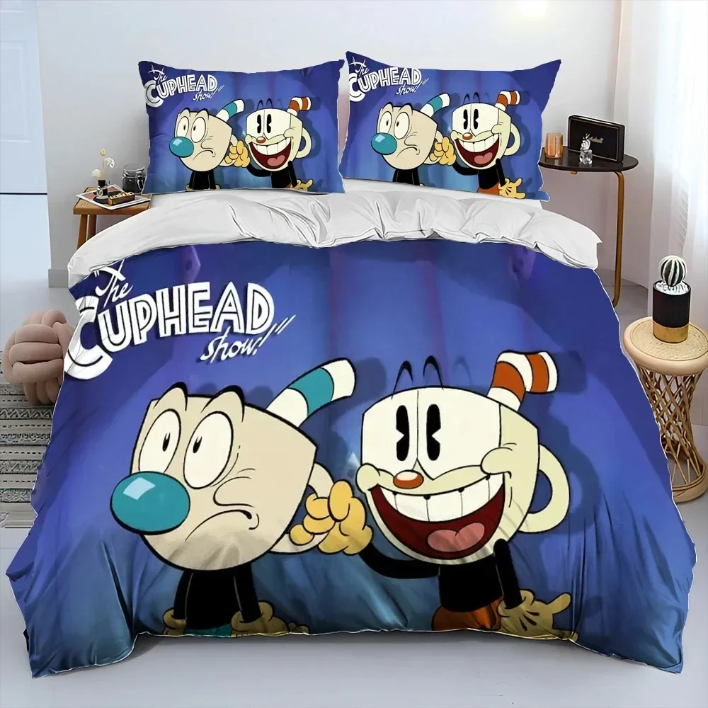 

Cuphead and Mugman,Game Gamer Bedding Set Duvet Cover Sheet Printed Bed Set Pillowcase Full Queen King Size Comforter Bedroom