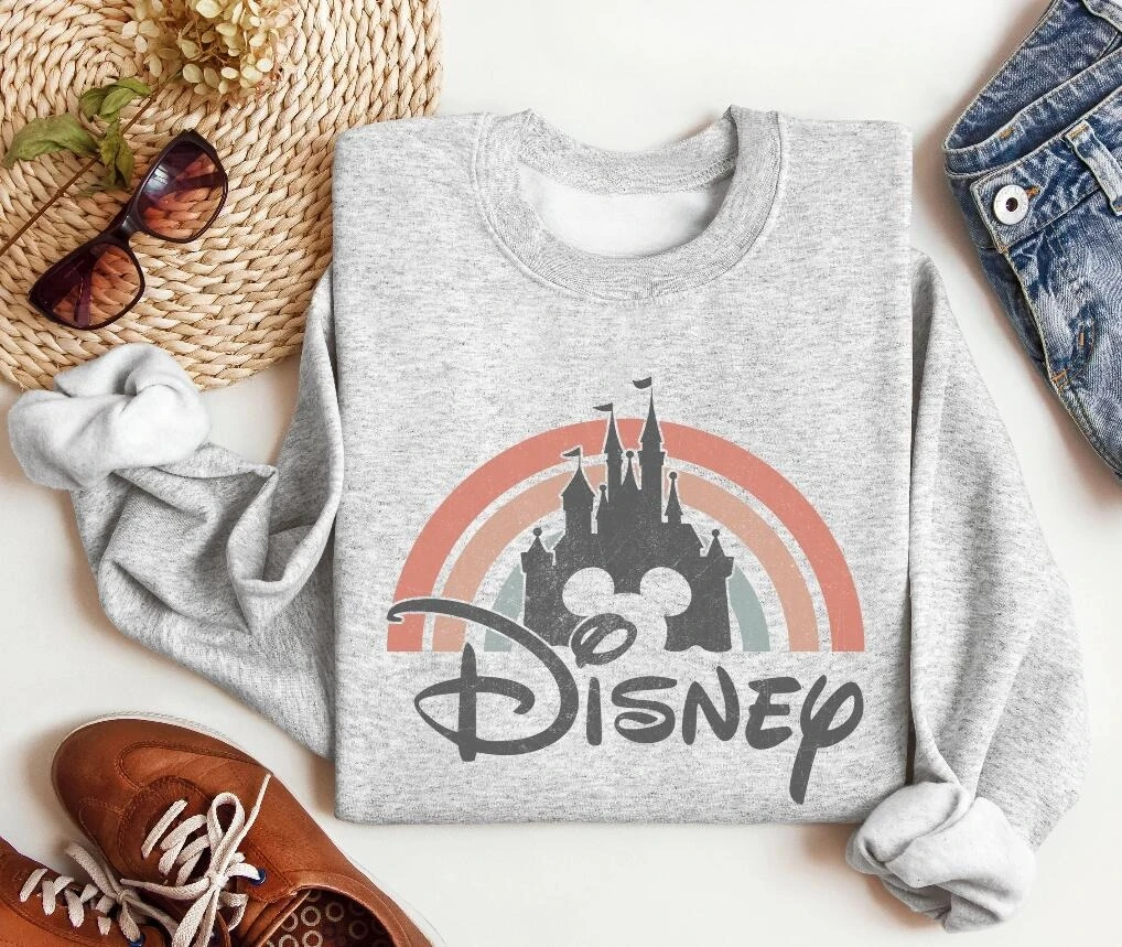 Disney Womens Men Mickey Minnie Castle Sweatshirt Hoodies Pullover Casual Top Autumn Winter Fleece Oversize O-Neck Unisex Couple