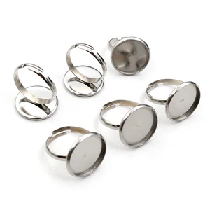 10pcs 12-25mm 스테인리스 스틸 조절 식 링 설정 빈베이스 트레이, 12-25mm 유리 카보 폰 버튼 DIY 고리 베젤 10 최고의 판매 공백 링 -№10
