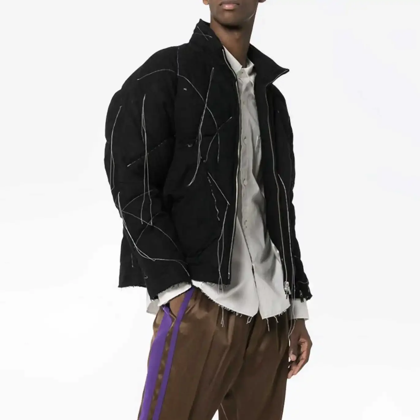 

YOJI OOAK Uchida kanji черно-белое полосатое пальто с двумя пуховиками и шерстяными утолщенными пальтоми для мужчин