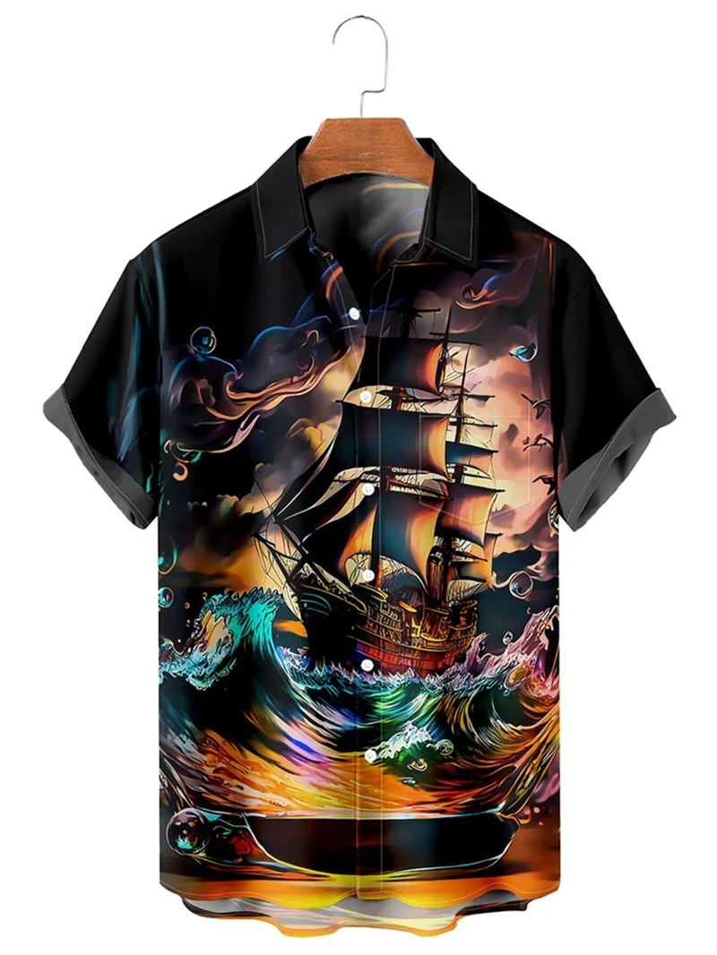 Hawaiian Shirts For Men Casual Tees Vintage Pattern Short Sleeve Top Summer Fashion Shirt Guitar Print T-Shirt Men's Clothing