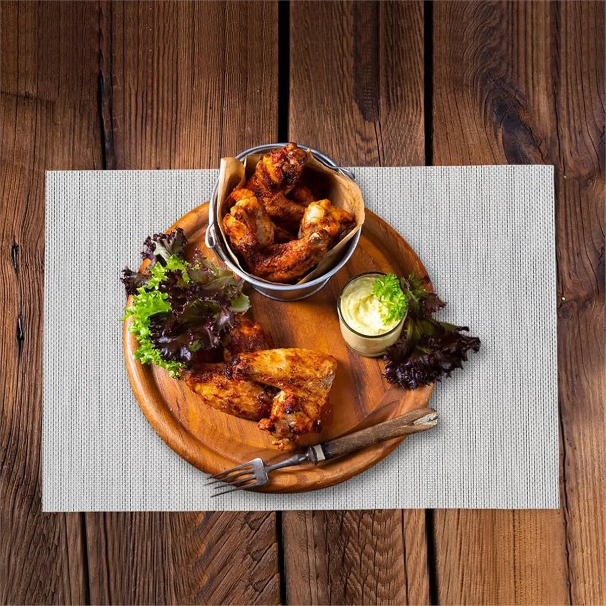 A08I 4pcs Black Placemats Set Non-Slip Heat Resistant Faux Linen Vinyl Table Mats for Kitchen and Dining Indoor Outdoor Use