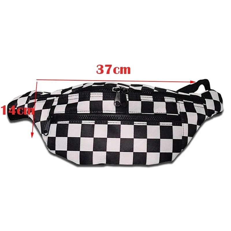 New Checkerboard Black and White Checkered Fashionable Waist Bag with Double Zippers and Canvas Crossbody Bag image 6