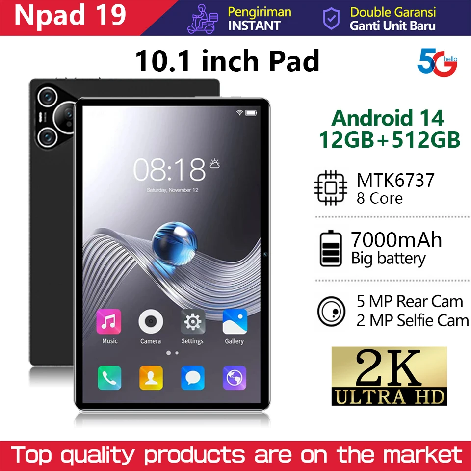 

New 10 inch Android 14 MTK6753 8-Core Tablet 12GB RAM 512GB ROM 6000mAh Battery 4G LTE Pad Widevine L1 Type-C 2K IPS Screen Tab