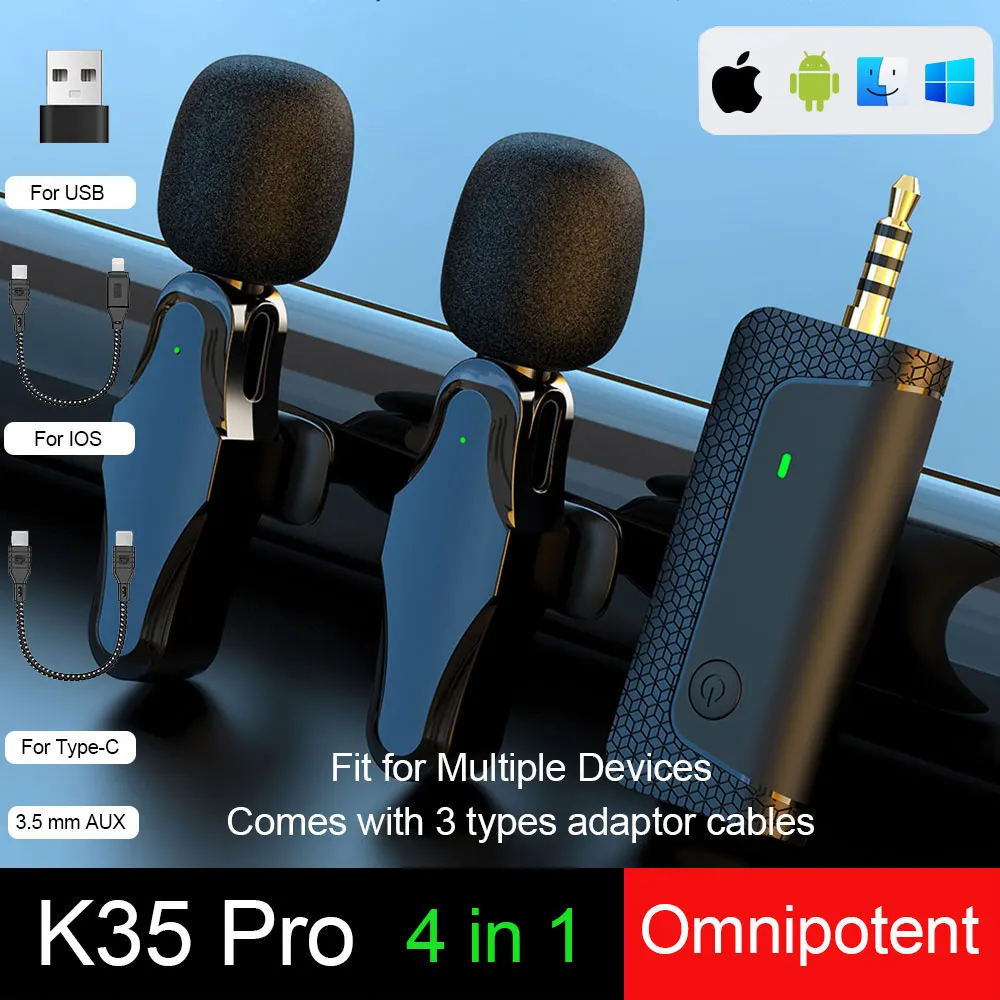 

K35/Pro Wireless Mic Lavalier Micro Mini Professional Microphone for Camera Cell Mobile Phone Record Video Speaker Smartphone Re