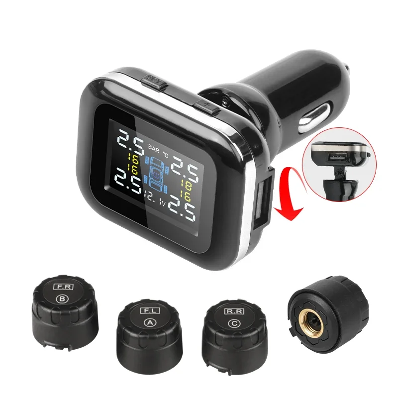 Jansite Auto TPMS Zigarettenanzünder Reifendruckkontrollsystem Sensoren Einstellbarer Anzeigewinkel Auto Sicherheit Tpsm Sensor