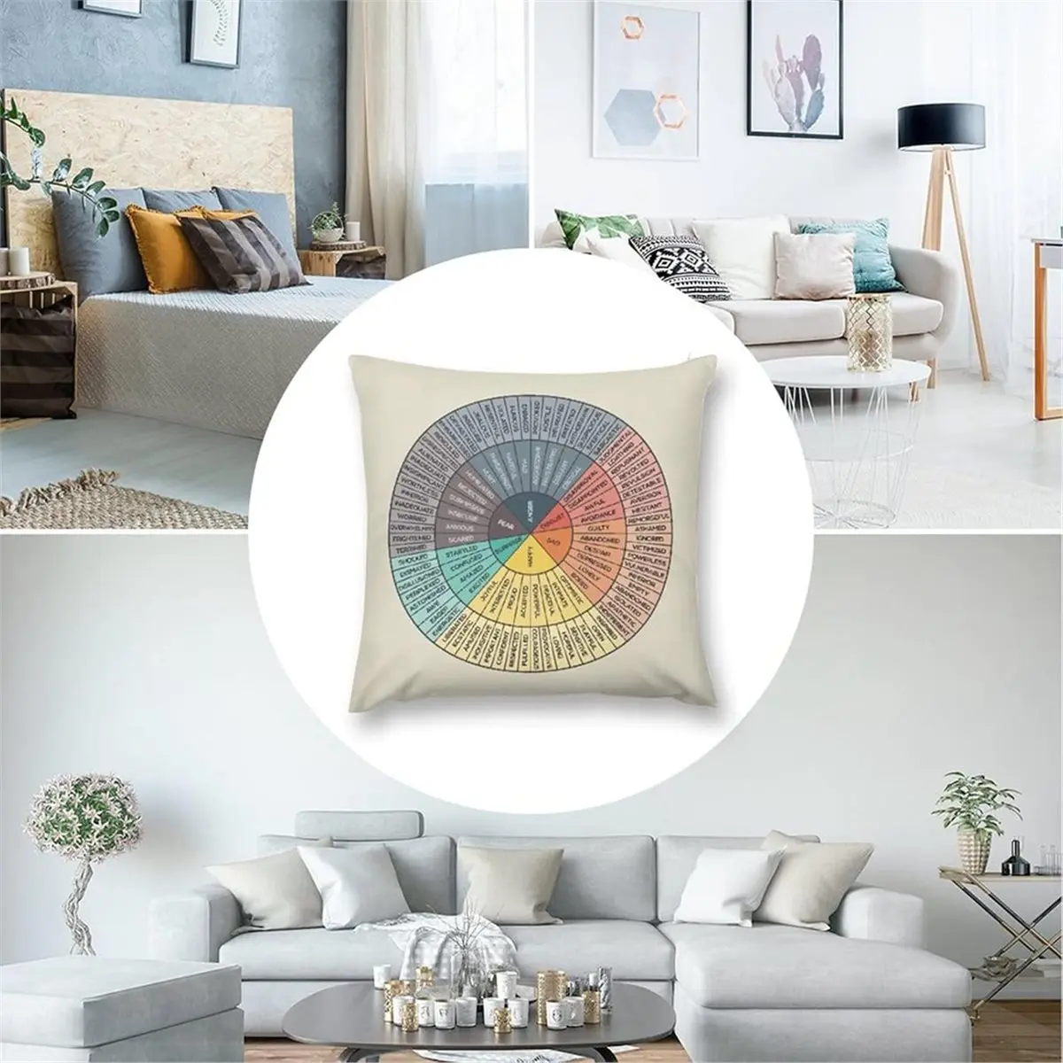 Wheel of Emotions Feelings Velvet Throw Pillow Covers Cozy Square Throw Pillowcases Home Decoration for Bed Couch Sofa