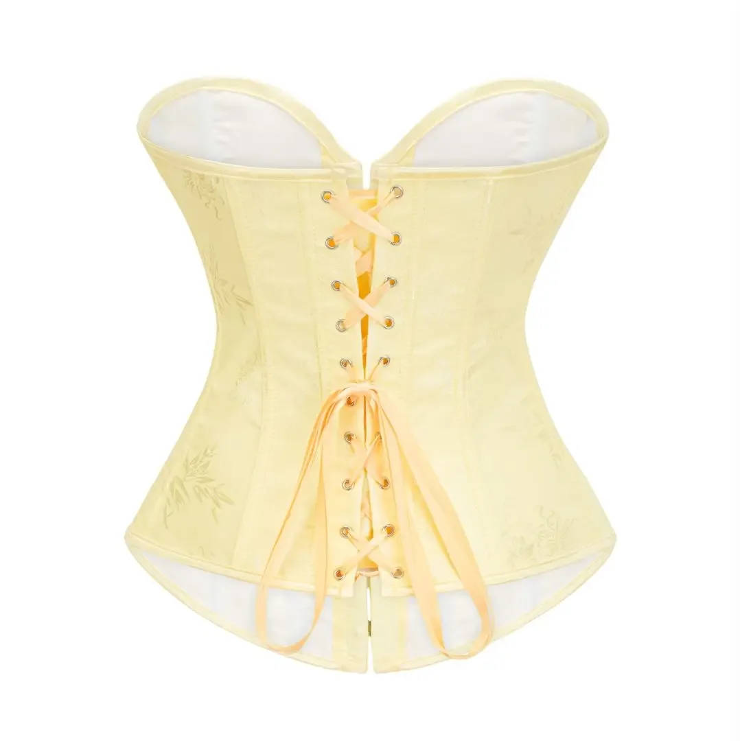 Yellow Corset Bustier Top Women Victorian Sexy Jacquard Vintage Overbust Plus Size Lingerie Lace-up Corselet Solid