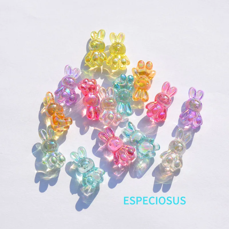 DIY Bracelet Accessories Multi Color Plated Acrylic Rabbit Beads Jewelry Making Departments Transparent Cute Animal Spacer 20pcs