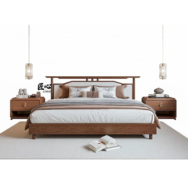 New Chinese-style solid wood bed Song-style aesthetic style bedroom double bed