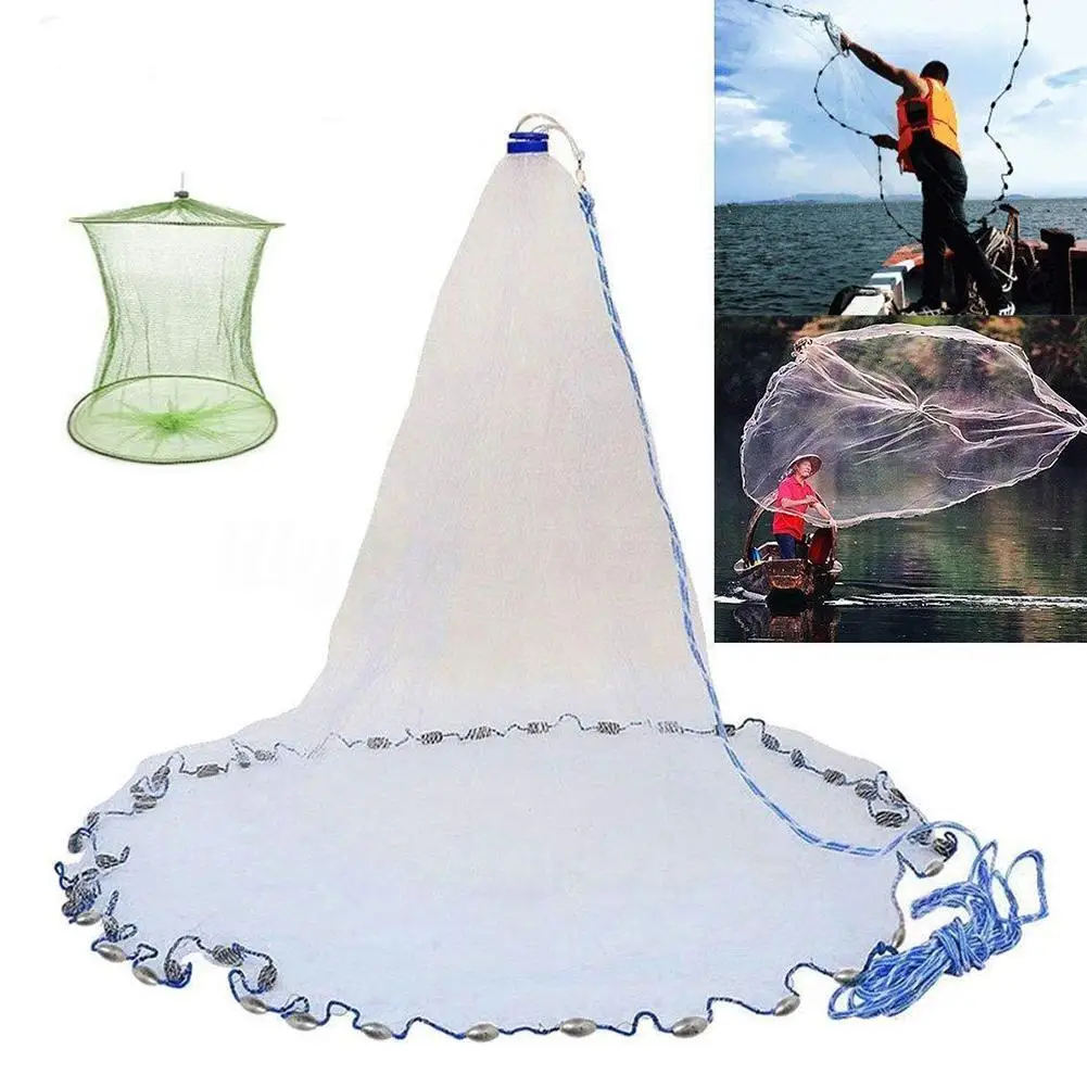 American Saltwater Fishing Cast Net for Bait Trap Fish Casting Nets with Heavy Duty Zinc Sinker Weight Fish Shrimp Basket