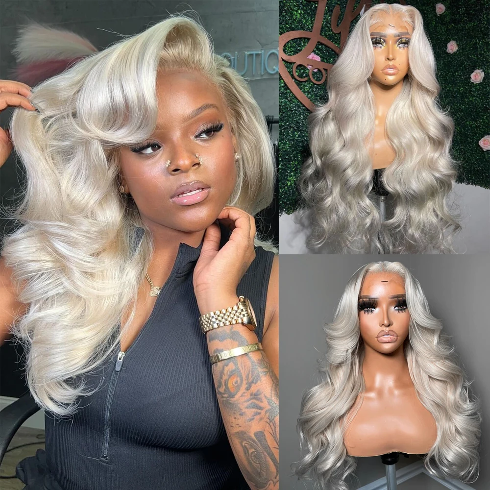 Platinum Blonde Body Wave 13X4 Lace Front Remy Human Hair Wig Preplucked Transparent Loose Wave 60 White Frontal Wigs