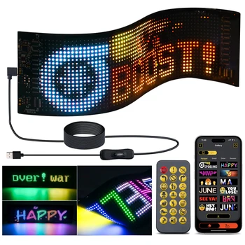 LED matrix pixel panel scrolling bright advertising car sign Bluetooth App control flexible USB 5V RGB pattern animation display