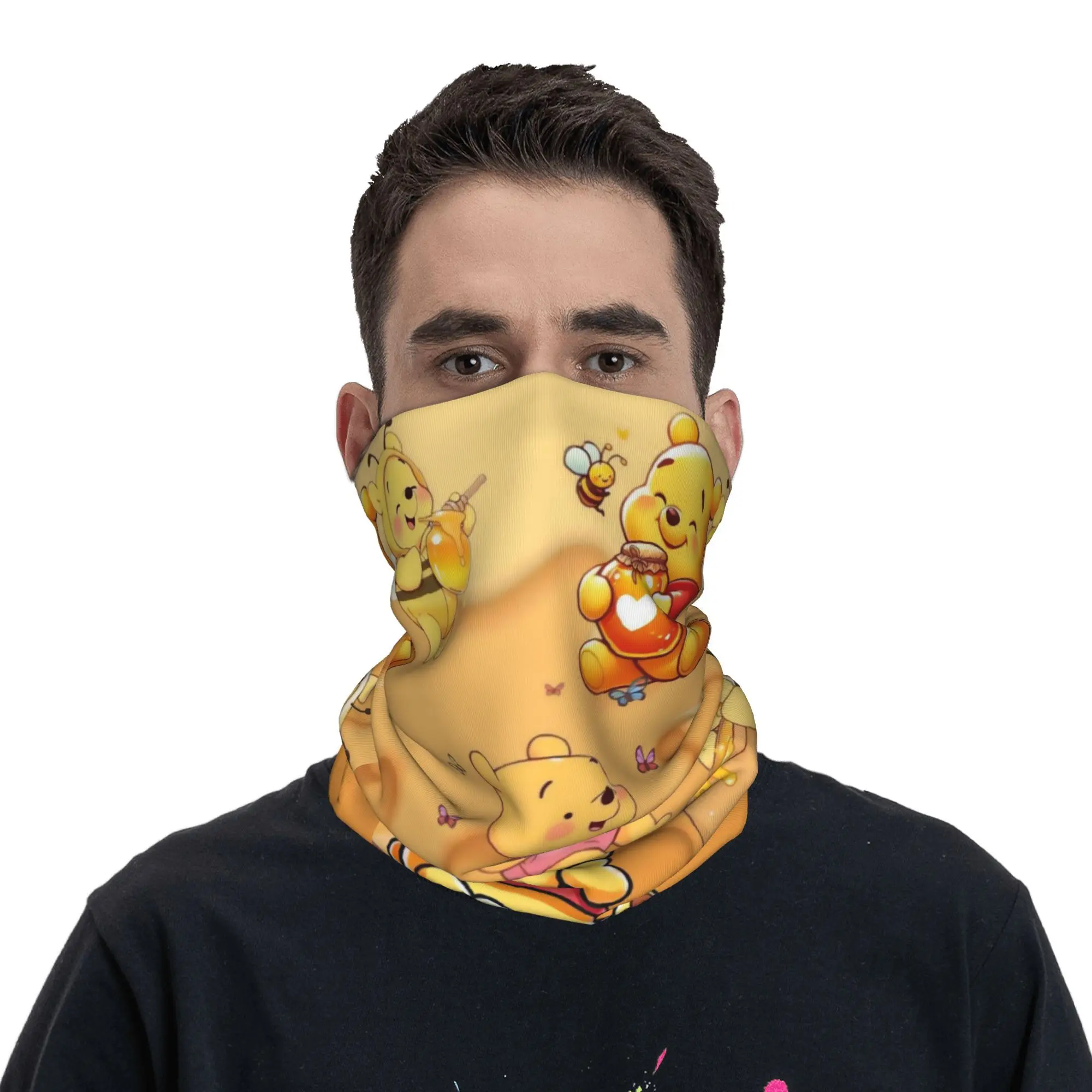 Custom Winnie Pooh Winter Headband Neck Warmer Men Women Ski Running Tube Scarf Yellow Bear Pattern Face Bandana Gaiter