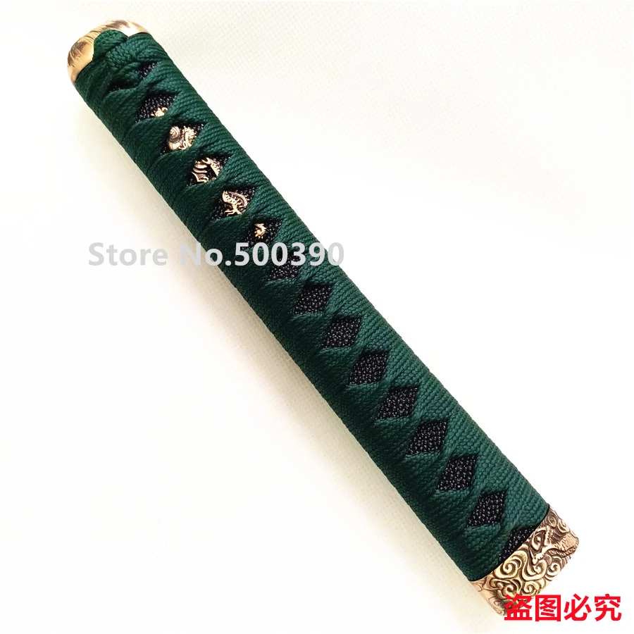 High Quality Handle Tsuka Carved Dragon Brass Copper Menuki Fuchi Kashira Green Ito For Japanese Sword Samurai Katana Parts 26CM