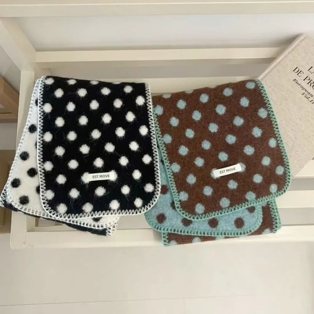 Fashion Thickened Polka Dot Scarf Korean Style Edge Lock Double-Sided Scarf Keep Warm Knitted Scarfves Winter
