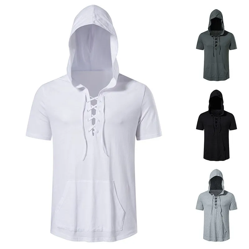 

Summer 2025 Men's Casual Faion Hooded T-irt Basic Lightweight Cotton ort Sve Comfortable Breathable Non-fading
