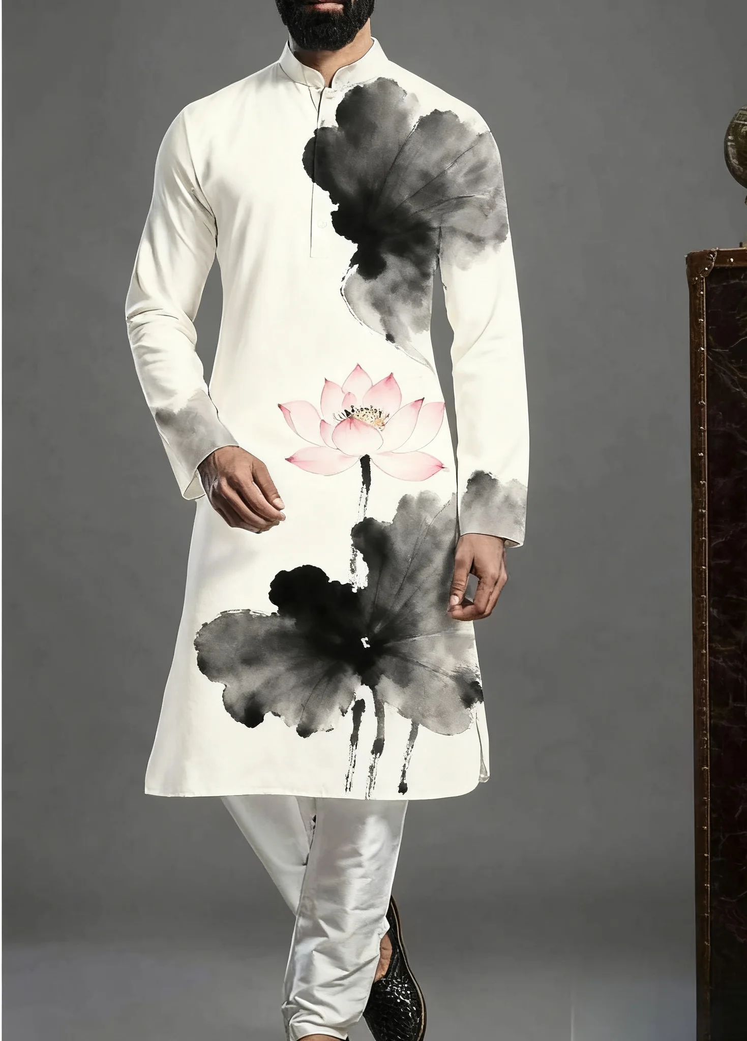 Kurt masculino padrão de impressão digital kurta акha elegante casual ajuste robe regular adequado para todas as ocasiões