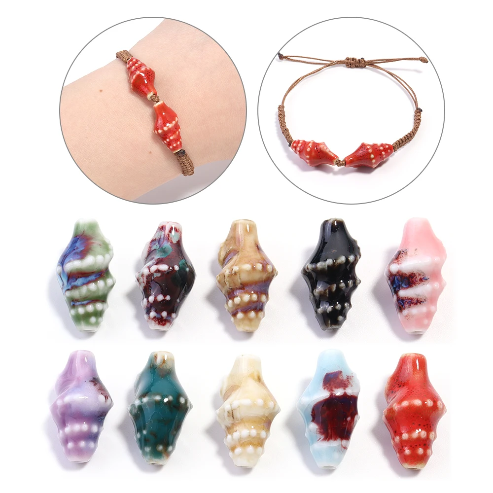 Image of 5-6 teile/los Keramik Shell Conch Perlen Bunte Glasierte Keramik Porzellan Lose Spacer Perlen Für Schmuck Machen DIY Handwerk Erkenntnisse