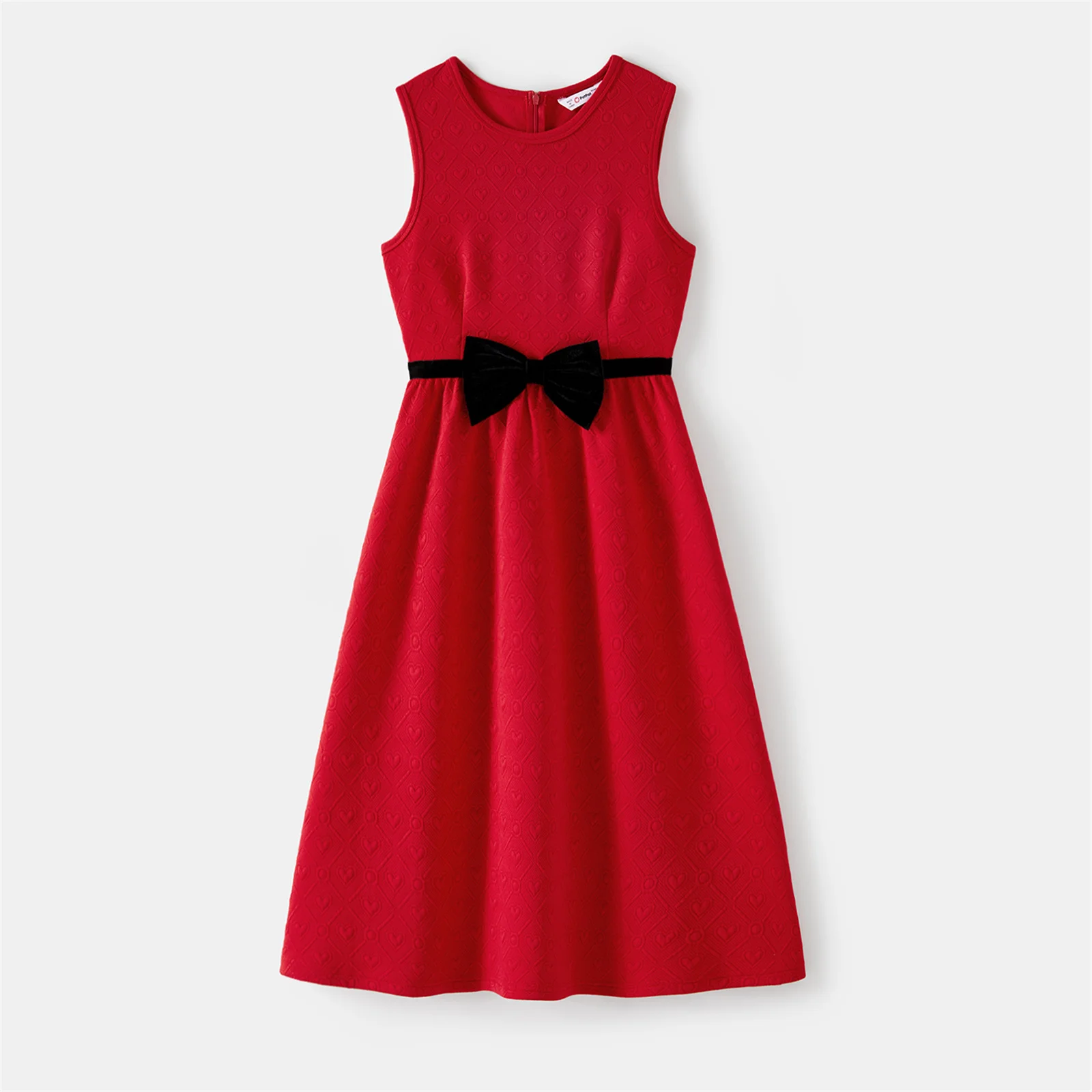 PatPat Valentine's Day Family Matching Outfits Bow Front Red Heart Textured Tank Dresses and Long-sleeve Corduroy Shirts Sets