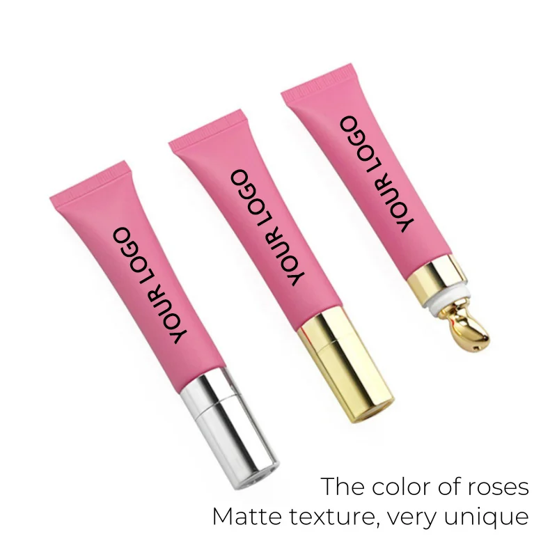 

【Logo Customization】50Pcs 15ml Rose Red Frosted Tube Zinc Alloy Golden Silvery Massage Lip Glaze Lip Oil Eye Cream Cold Touch
