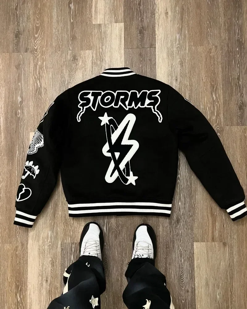 Storm Gothic Embroidery Oversized Motorcycle Baseball Uniform Men's Y2K American New Trend Harajuku Hip-Hop Joker Jacket Coat