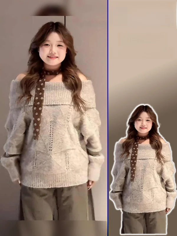 

Вязаная кофта больших размеров с открытым плечом, мягкая и уютная, с дизайном на одно плечо, женская модная новинка весны, универсальная, с длинным рукавом