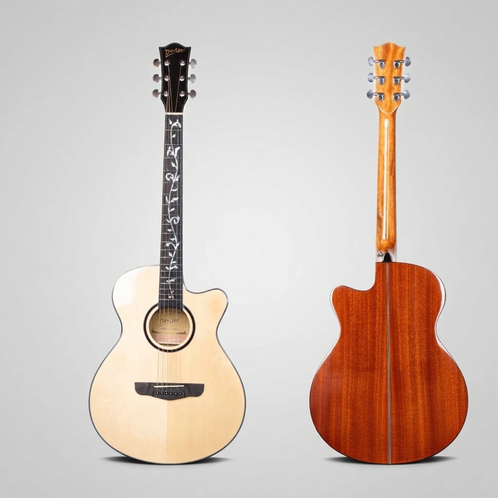 Gloss Cutaway Acoustic Folk Guitar 6‑String Decorative Inlay Fretboard Steel‑String for Intermediate Musicians Practice