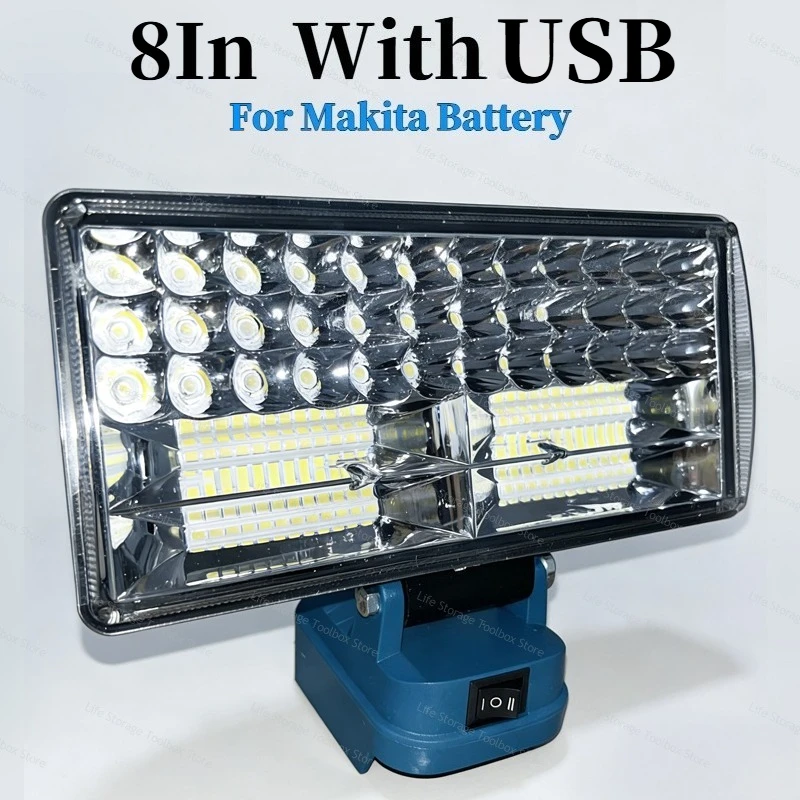 8 inch draadloze LED-werklamp Draagbare LED-zaklamp voor werk, kamperen, buiten, 2 niveaus, verstelbaar LED-licht voor Makita-batterij