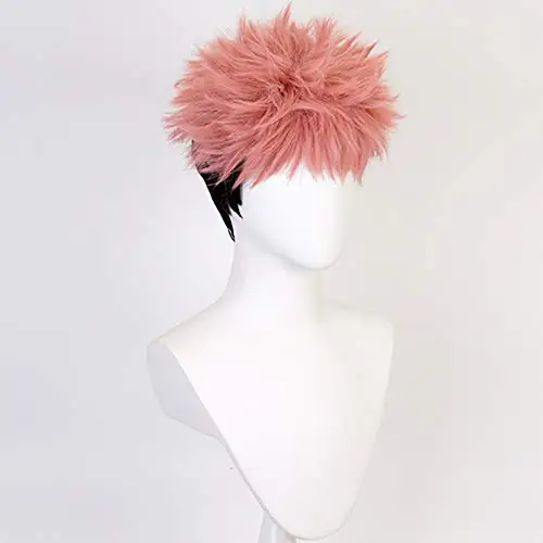 大人のためのshanconアニメショートカーリーウィッグ、yuji itadori、ミックスブラックヘア、ハロウィーンパーティー、コスプレアクセサリー