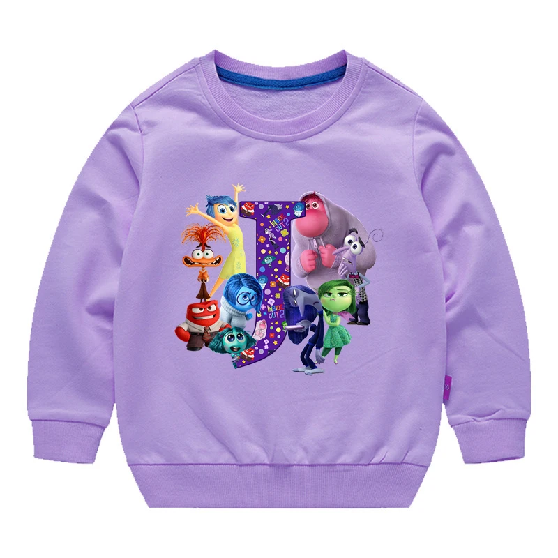 Disney Inside Out 2 Girls Cartoon Printed Sweatshirt Autumn Kids Anime Cute Tops Children Long Sleeve Clothing Casual Pullover