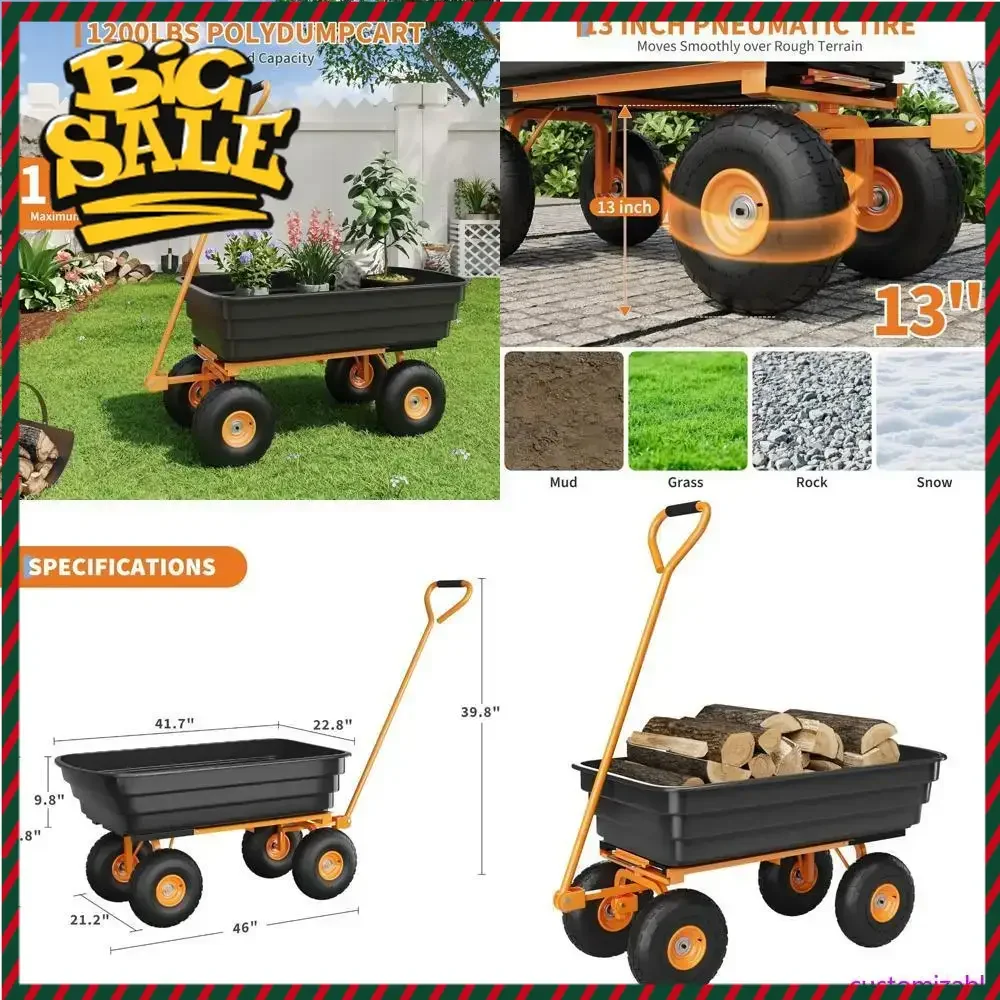 

Горячая распродажа: Садовая тележка повышенной прочности объемом 6 кубических футов, грузоподъемностью 1200 фунтов и 13-дюймовыми вседорожными колесами