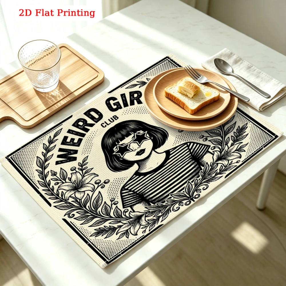 Weird Girls Club Floral Illustration Kitchen Placemat Coaster Linen Pad Dish Coffee Cup Table Mat 30x40cm Home Decor