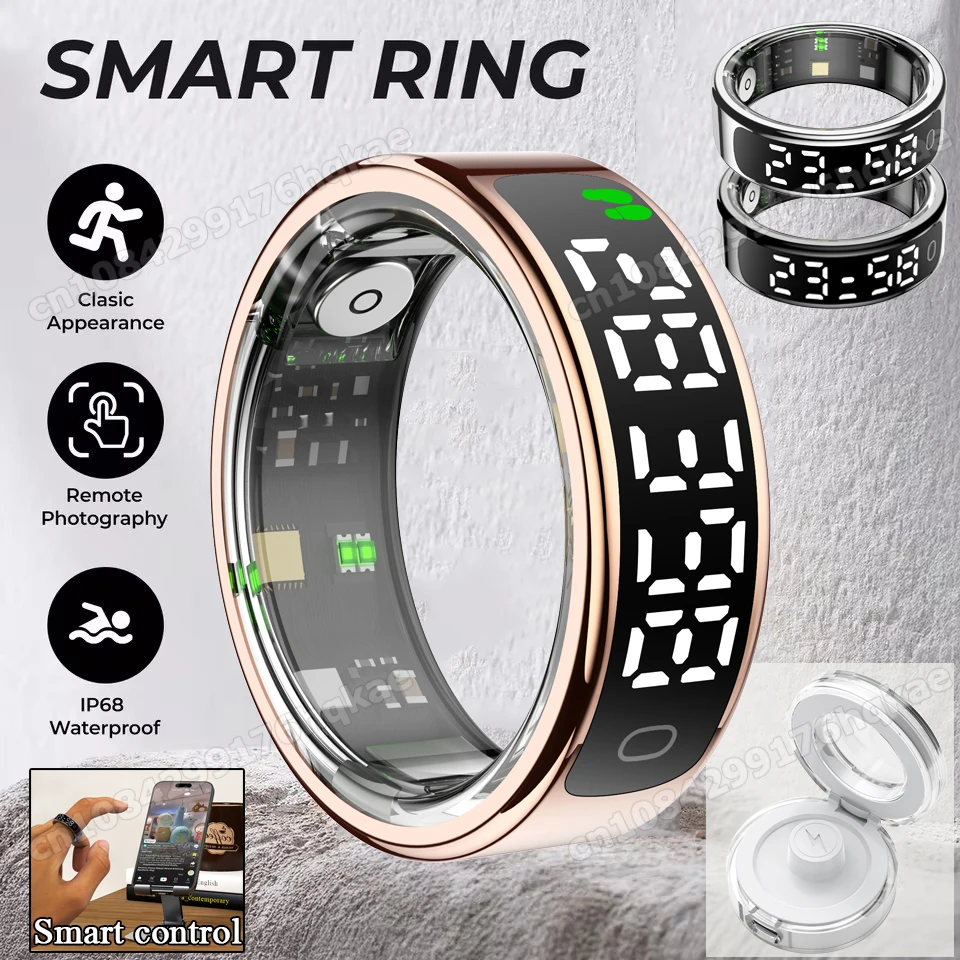 

2025 Смарт-кольцевой дисплей для здоровья, мониторинг кислорода в крови, 5 АТМ, водонепроницаемая, спортивная запись данных, мобильная мощность, умная мощность для мужчин и женщин