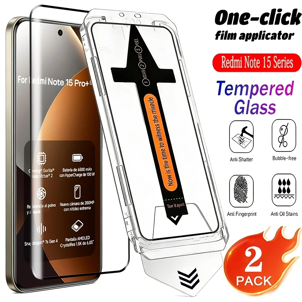 Protecteur d'écran à couverture complète, 2 pièces, pour Redmi Note 15 14 13 Pro Plus 14S 12S 13 14 15 Pro, Installation en un clic, verre trempé