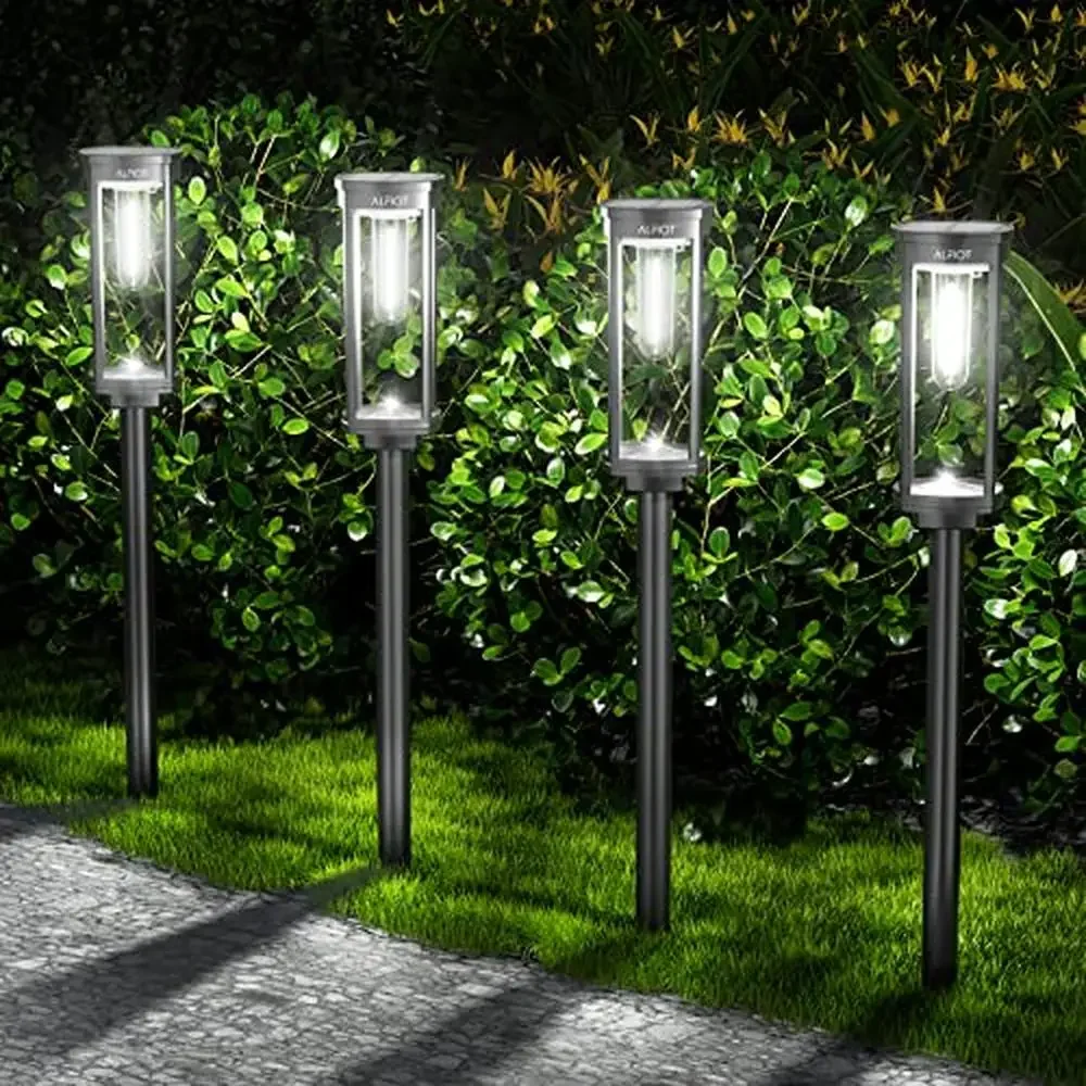 

Solar Path Lights 8 Pack Upgraded Waterproof Landscape Outdoor Driveway Auto On/Off Yard Patio Cool White)