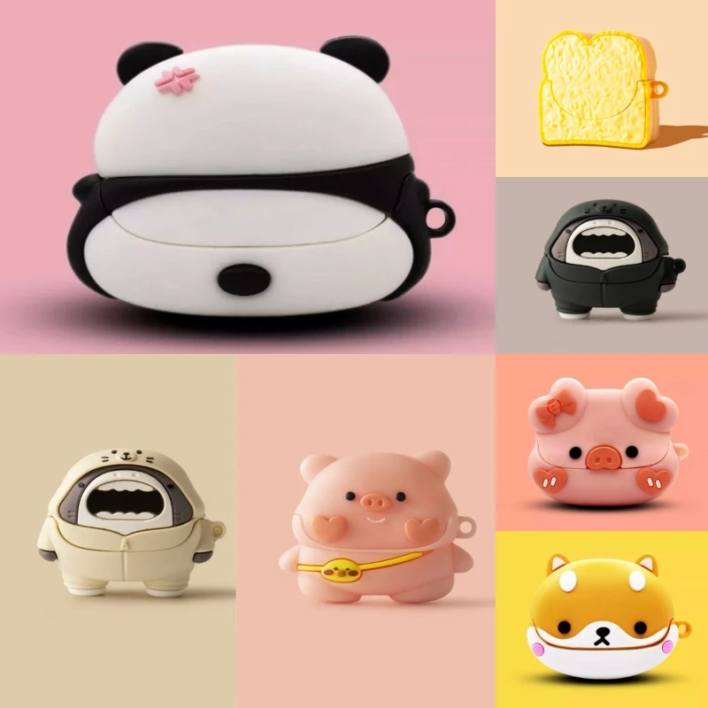 

For Baseus Bowie M2S / M2S Pro Silicone 3D Cartoon Cute Panda Piggy Headphones Case Shockproof Protective Sleeve Cover with Hook