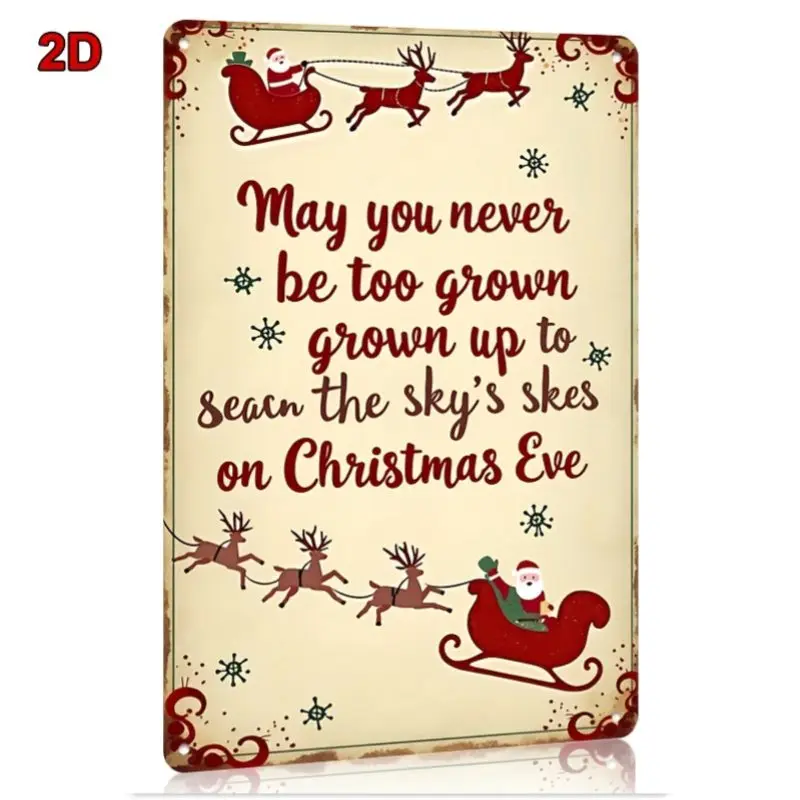 1 Metal Sign Vintage Christmas Eve Slogan Metal Tin Sign Santa Sleigh Pattern Wall Decor for Home Bar Holiday Party Suitable for