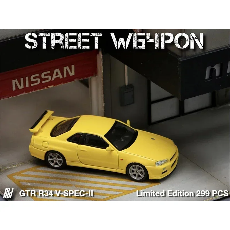 

Street Weapon 1:64 GTR R34 V Spec II Electroplated Black Diecast Diorama Car Model Collection Miniature Carros Toys