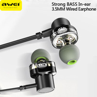 Awei Z1 Dual Driver Wired Earphones With Mic Hifi Stero Bass Sound Headphones Sports Headset 3.5mm Jack Earbuds For Phones Mp3