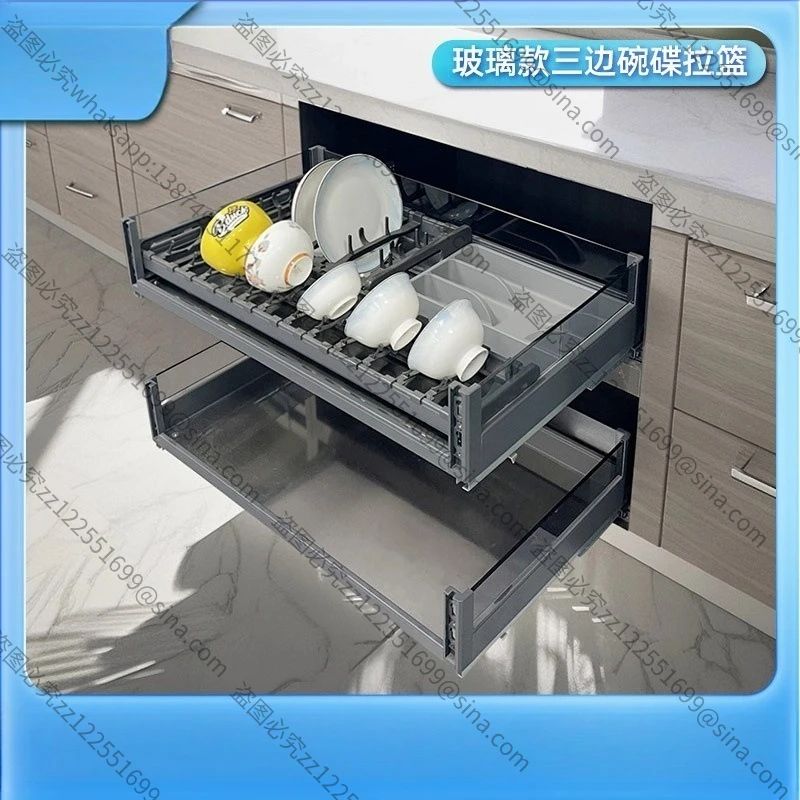 Suitable for Pull Baskets, Kitchen Cabinets, Double-layer Dish Baskets, Tempered Glass, Aluminum Alloy Storage Shelves,