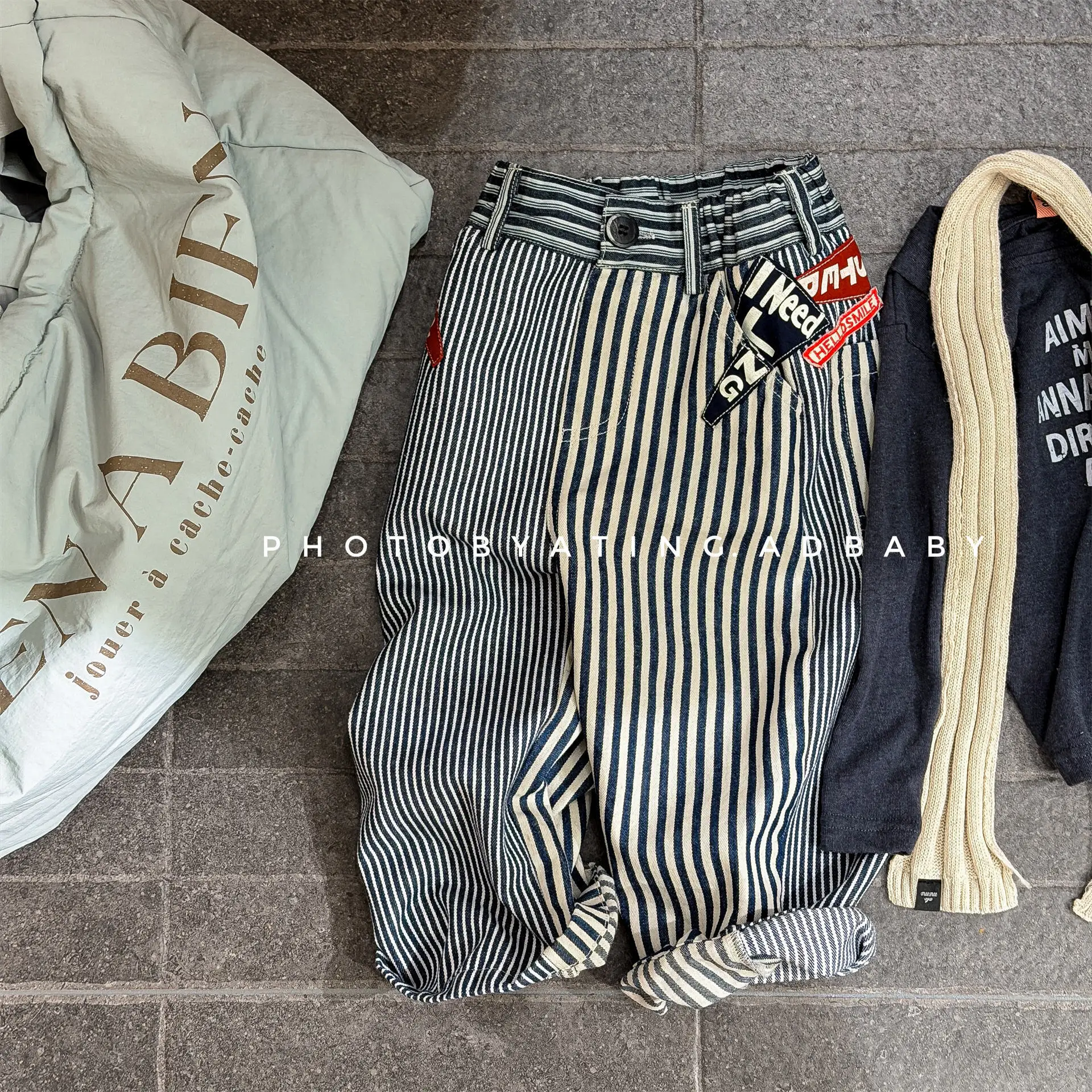 

2026 Spring New Girls Striped Jeans Children Loose Denim Trousers Baby Harem Pants Kids Boys Casual Pants Toddler Clothes