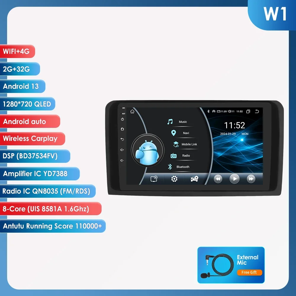 Android Auto Radio Speler voor Mercedes Benz ML W164 X164 ML350 ML300 GL500 ML320 ML280 Auto Multimedia Audio Draadloze Carplay