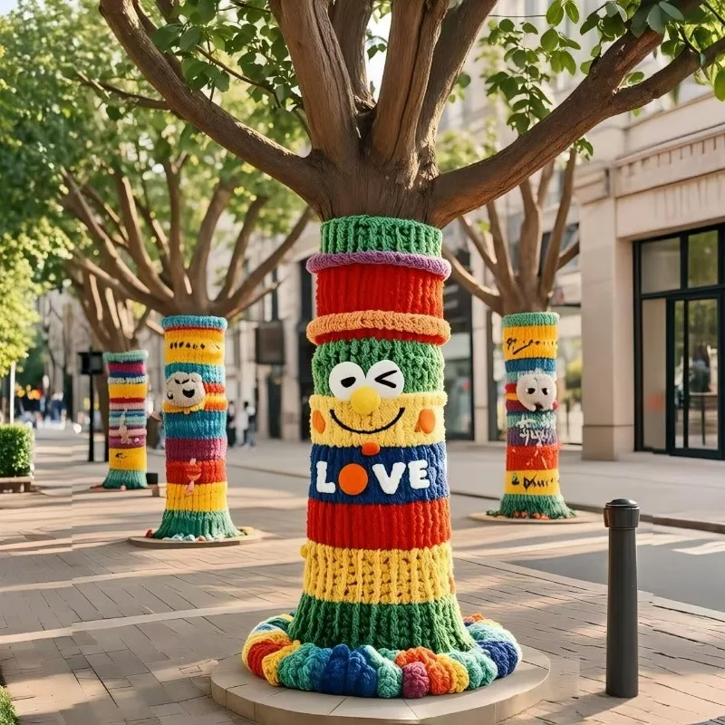 2026 Year of the Horse big tree wearing sweater decoration winter denim wind woven sweater subway plush hug column customization